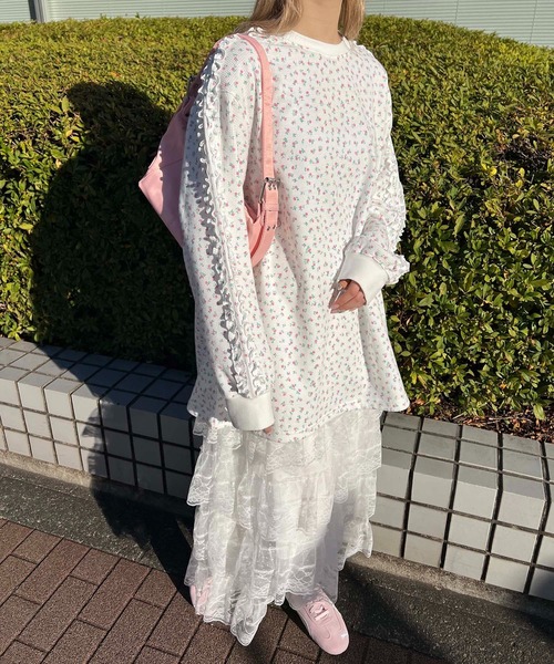 WC（ダブル シー）の「フリルラインリトルフラワーワッフルロンT（Tシャツ/カットソー・レディース・ピンク/サックスブルー・FREE）」の6枚目の写真