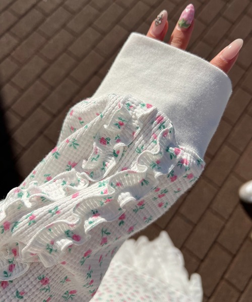 WC（ダブル シー）の「フリルラインリトルフラワーワッフルロンT（Tシャツ/カットソー・レディース・ピンク/サックスブルー・FREE）」の13枚目の写真