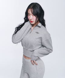 W SILVER B HALF ZIP UP SWEATSHIRTS [MELANGE GREY]