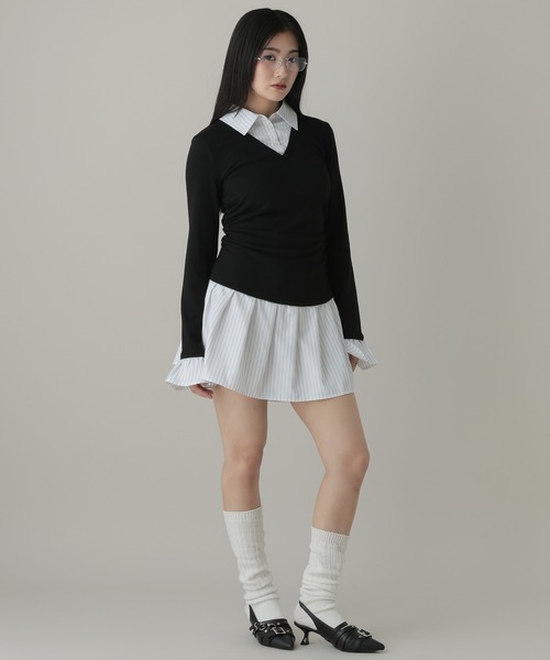 3.3 Field Trip （3.3フィールドトリップ）の「3.3 Field Trip／シャツレイヤードワンピース（シャツワンピース・レディース・グレー/ブラック・SMALL/MEDIUM）」の12枚目の写真