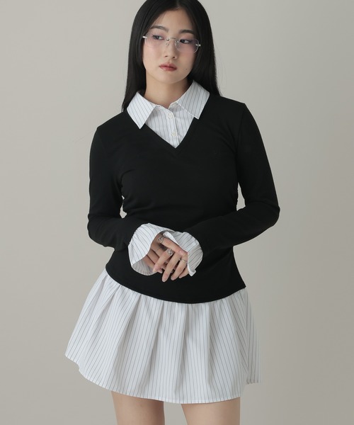 3.3 Field Trip （3.3フィールドトリップ）の「3.3 Field Trip／シャツレイヤードワンピース（シャツワンピース・レディース・グレー/ブラック・SMALL/MEDIUM）」の14枚目の写真