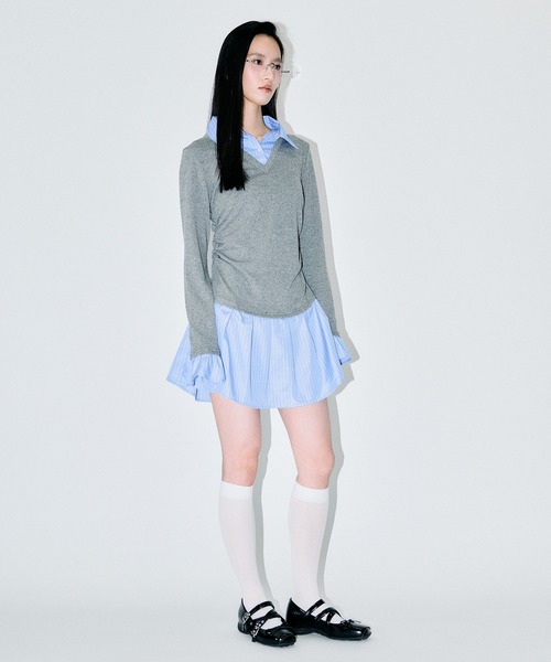 3.3 Field Trip （3.3フィールドトリップ）の「3.3 Field Trip／シャツレイヤードワンピース（シャツワンピース・レディース・グレー/ブラック・SMALL/MEDIUM）」の20枚目の写真