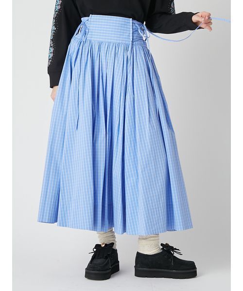 LILY BROWN(リリーブラウン)の「2wayボリュームシャツスカート(スカート・レディース・ブルー/レッド/ベージュ・0/1)」の2枚目の写真