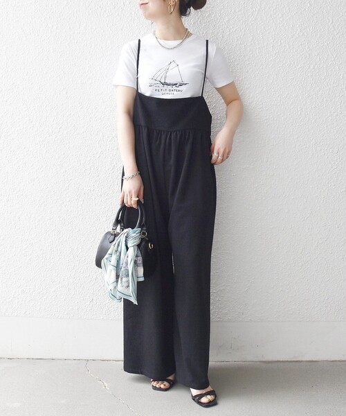 SHIPS any（シップス エニィ）の「SHIPS any:〈洗濯機可能〉ループヤーン イージー ギャザー サロペット（サロペット/オーバーオール・レディース・ブラック/ブラウン・ONE SIZE）」の2枚目の写真