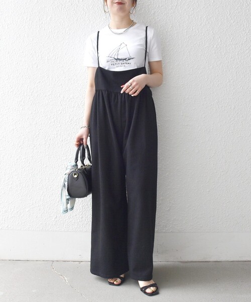 SHIPS any（シップス エニィ）の「SHIPS any:〈洗濯機可能〉ループヤーン イージー ギャザー サロペット（サロペット/オーバーオール・レディース・ブラック/ブラウン・ONE SIZE）」の3枚目の写真