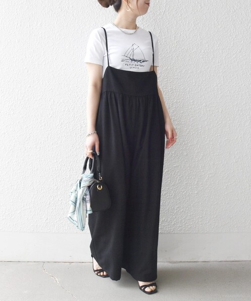 SHIPS any（シップス エニィ）の「SHIPS any:〈洗濯機可能〉ループヤーン イージー ギャザー サロペット（サロペット/オーバーオール・レディース・ブラック/ブラウン・ONE SIZE）」の4枚目の写真