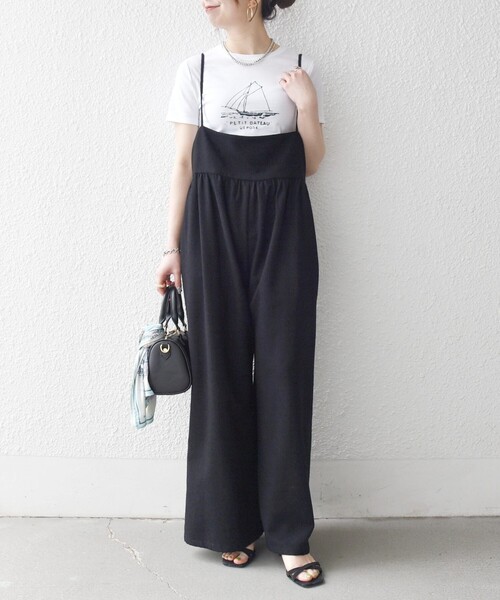 SHIPS any（シップス エニィ）の「SHIPS any:〈洗濯機可能〉ループヤーン イージー ギャザー サロペット（サロペット/オーバーオール・レディース・ブラック/ブラウン・ONE SIZE）」の10枚目の写真