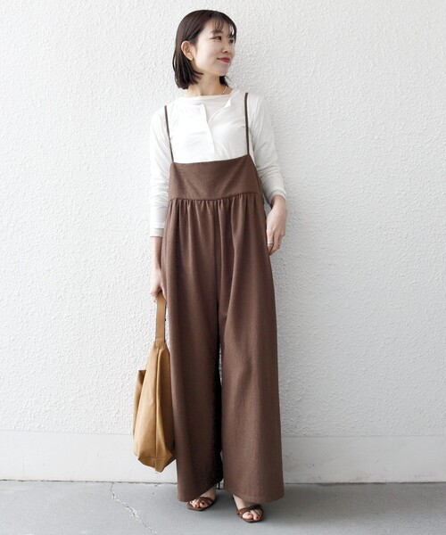 SHIPS any（シップス エニィ）の「SHIPS any:〈洗濯機可能〉ループヤーン イージー ギャザー サロペット（サロペット/オーバーオール・レディース・ブラック/ブラウン・ONE SIZE）」の11枚目の写真