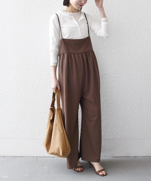 SHIPS any（シップス エニィ）の「SHIPS any:〈洗濯機可能〉ループヤーン イージー ギャザー サロペット（サロペット/オーバーオール・レディース・ブラック/ブラウン・ONE SIZE）」の12枚目の写真