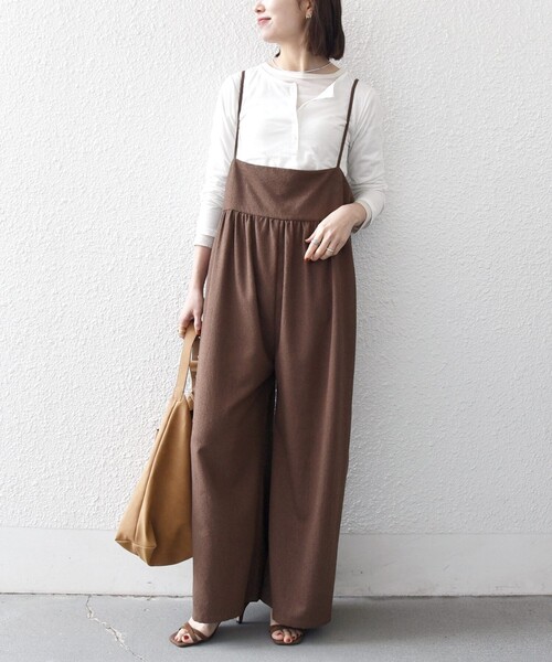 SHIPS any（シップス エニィ）の「SHIPS any:〈洗濯機可能〉ループヤーン イージー ギャザー サロペット（サロペット/オーバーオール・レディース・ブラック/ブラウン・ONE SIZE）」の15枚目の写真