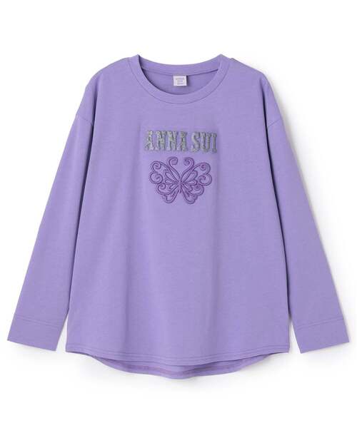 ANNA SUI mini(アナスイ・ミニ)の「【親子リンク】蝶ロゴ長袖Tシャツ【接触冷感・UVカット】(Tシャツ/カットソー・キッズ・ホワイト/パープル・140cm/150cm/130cm/120cm/160cm)」の2枚目の写真