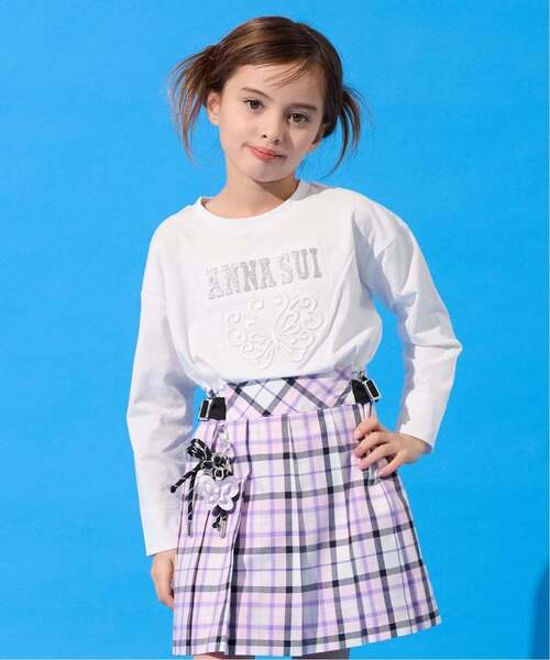 ANNA SUI mini(アナスイ・ミニ)の「【親子リンク】蝶ロゴ長袖Tシャツ【接触冷感・UVカット】(Tシャツ/カットソー・キッズ・ホワイト/パープル・140cm/150cm/130cm/120cm/160cm)」の1枚目の写真