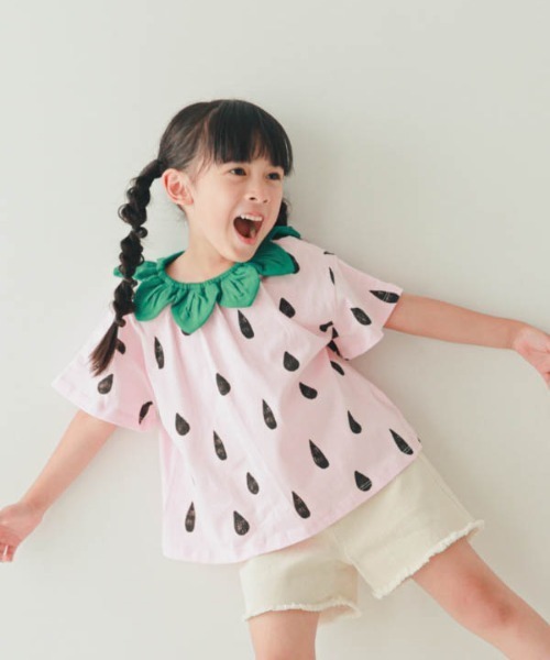 nicohrat(ニコフラート)の「nicohrat/ニコフラート いちご・パインなりきり Tシャツ(Tシャツ/カットソー・キッズ・ピンク/レッド/イエロー・100cm/110cm/120cm/130cm/140cm/90cm)」の1枚目の写真