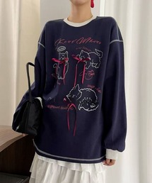 おしゃれスタ（オシャレスタ）の「リボン付きキャットデザインスウェット（スウェット）」