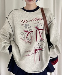 おしゃれスタ（オシャレスタ）の「リボン付きキャットデザインスウェット（スウェット）」
