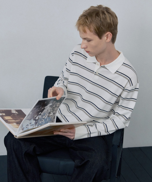 MINDBRIDGE（マインドブリッジ）の「[COUTURE]ストライプセミオーバーフィットカラーニット（ニット/セーター・メンズ・アイボリー・100/110/95/105）」の4枚目の写真