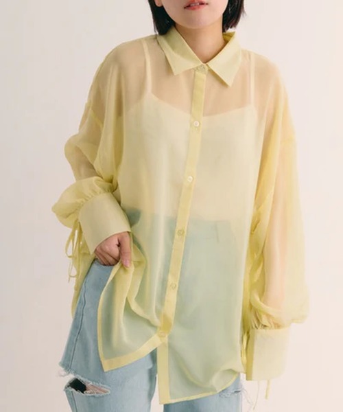 merrylatte(メリーラテ)の「シアー袖口リボンシャツ【IROHANI】(シャツ/ブラウス・レディース・イエロー/ベージュ/ホワイト・FREE)」の6枚目の写真
