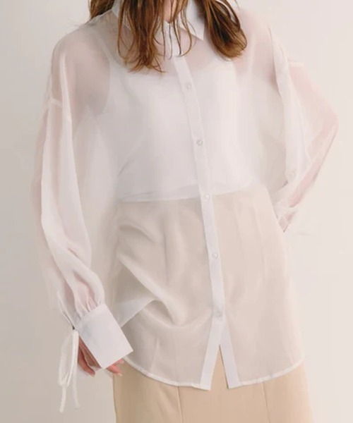 merrylatte(メリーラテ)の「シアー袖口リボンシャツ【IROHANI】(シャツ/ブラウス・レディース・イエロー/ベージュ/ホワイト・FREE)」の7枚目の写真