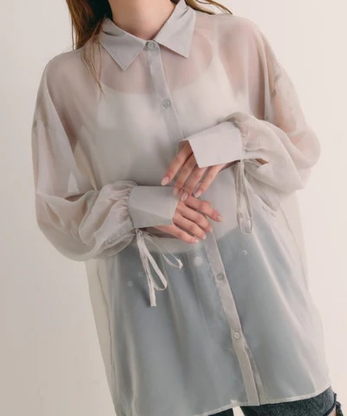 merrylatte(メリーラテ)の「シアー袖口リボンシャツ【IROHANI】(シャツ/ブラウス・レディース・イエロー/ベージュ/ホワイト・FREE)」の9枚目の写真