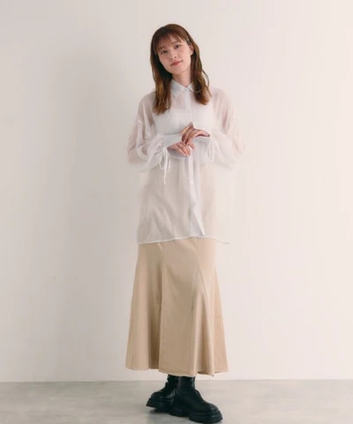 merrylatte(メリーラテ)の「シアー袖口リボンシャツ【IROHANI】(シャツ/ブラウス・レディース・イエロー/ベージュ/ホワイト・FREE)」の12枚目の写真
