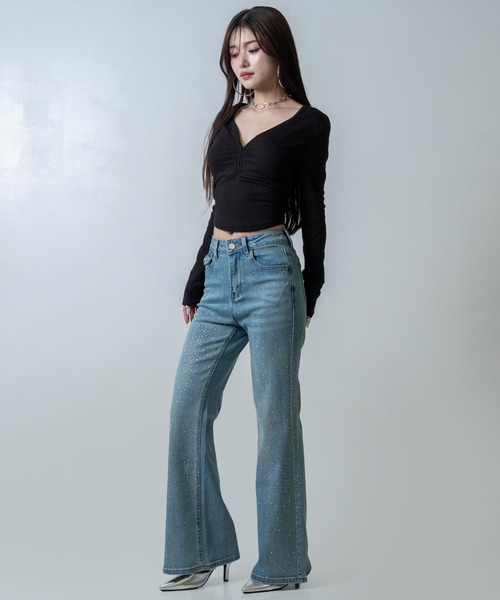 ANAP（アナップ）の「VネックぴたっとロングTシャツ（Tシャツ/カットソー・レディース・ホワイト/ブラック・F）」の11枚目の写真