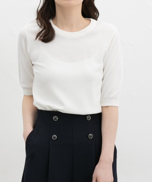 GLACIER(グラシア)の「【ハニさら・接触冷感・ウォッシャブル・UVカット・遮熱】クルーネックニット(ニット/セーター・レディース・ブラック/ベージュ/ネイビー/レッド/アイボリー・M/LL)」の2枚目の写真