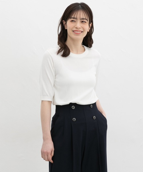 Honeys(ハニーズ)の「【ハニさら・接触冷感・ウォッシャブル・UVカット・遮熱】クルーネックニット(ニット/セーター・レディース・ブラック/ベージュ/ネイビー/レッド/アイボリー・M/LL/L)」の8枚目の写真