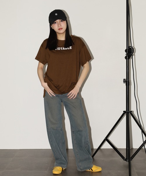 FUNALIVE(ファンアライブ)の「バックロゴオーバーサイズTチュニック 半袖(Tシャツ/カットソー・レディース・ブラック/ネイビー/モカ・L)」の22枚目の写真