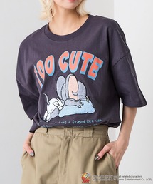 【TOM and JERRY/トムとジェリー】【コットン100%のしっかりした生地 ドロップショルダー】オリジナルデザイン刺繍Tシャツ ジェリー タフィー さかな 半袖 ユニセックス