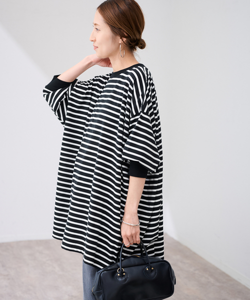 FRAMeWORK(フレームワーク)の「≪WEB限定 / 追加≫ONIT 別注OVERSIZE BORDER LS(Tシャツ/カットソー・レディース・ベージュ/ブラック・FREE)」の1枚目の写真