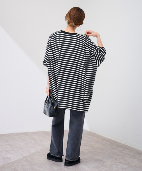 FRAMeWORK(フレームワーク)の「≪WEB限定 / 追加≫ONIT 別注OVERSIZE BORDER LS(Tシャツ/カットソー・レディース・ベージュ/ブラック・FREE)」の6枚目の写真