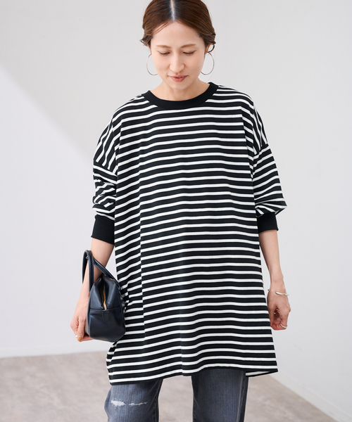 FRAMeWORK(フレームワーク)の「≪WEB限定 / 追加≫ONIT 別注OVERSIZE BORDER LS(Tシャツ/カットソー・レディース・ベージュ/ブラック・FREE)」の7枚目の写真