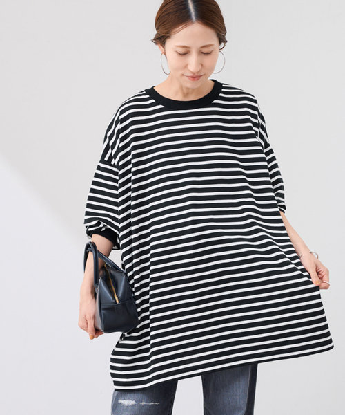 FRAMeWORK(フレームワーク)の「≪WEB限定 / 追加≫ONIT 別注OVERSIZE BORDER LS(Tシャツ/カットソー・レディース・ベージュ/ブラック・FREE)」の8枚目の写真