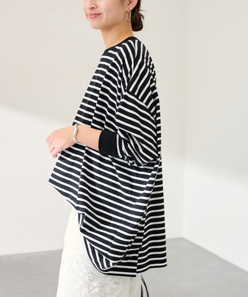 FRAMeWORK(フレームワーク)の「≪WEB限定 / 追加≫ONIT 別注OVERSIZE BORDER LS(Tシャツ/カットソー・レディース・ベージュ/ブラック・FREE)」の18枚目の写真