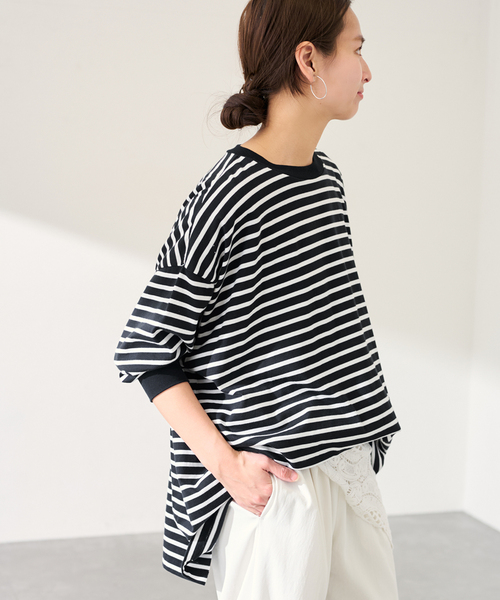 FRAMeWORK(フレームワーク)の「≪WEB限定 / 追加≫ONIT 別注OVERSIZE BORDER LS(Tシャツ/カットソー・レディース・ベージュ/ブラック・FREE)」の19枚目の写真