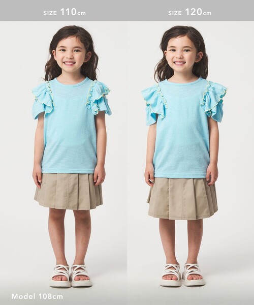 green label relaxing(グリーンレーベルリラクシング)の「ショルダースリット フリルTシャツ / キッズ 100cm-130cm(Tシャツ/カットソー・キッズ・ブラック/ライトブルー/オレンジ・110cm/130cm/120cm/100cm)」の6枚目の写真