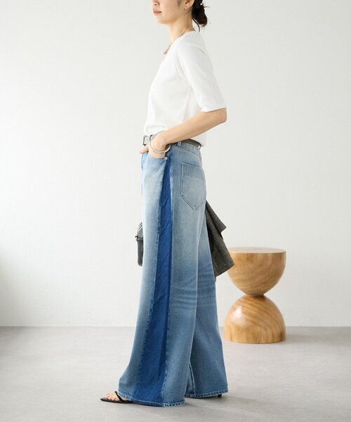 RIVE DROITE（リヴドロワ）の「予約【接触冷感/透湿/紫外線防止】5分袖フライスTee（Tシャツ/カットソー・レディース・オフホワイト・FREE）」の4枚目の写真