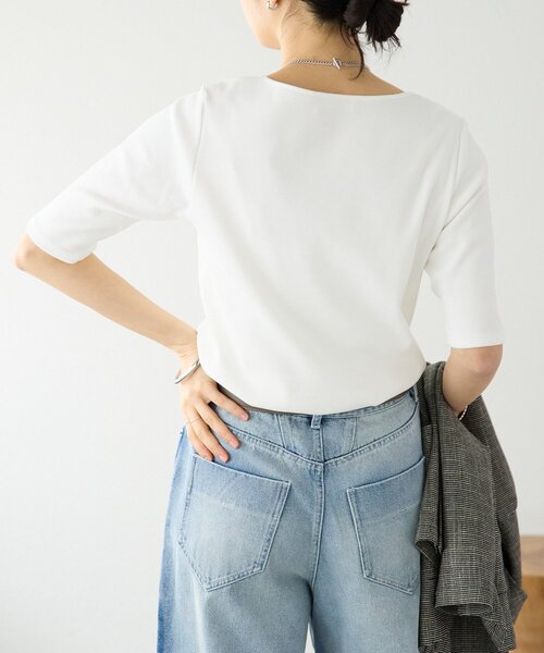 RIVE DROITE（リヴドロワ）の「予約【接触冷感/透湿/紫外線防止】5分袖フライスTee（Tシャツ/カットソー・レディース・オフホワイト・FREE）」の8枚目の写真