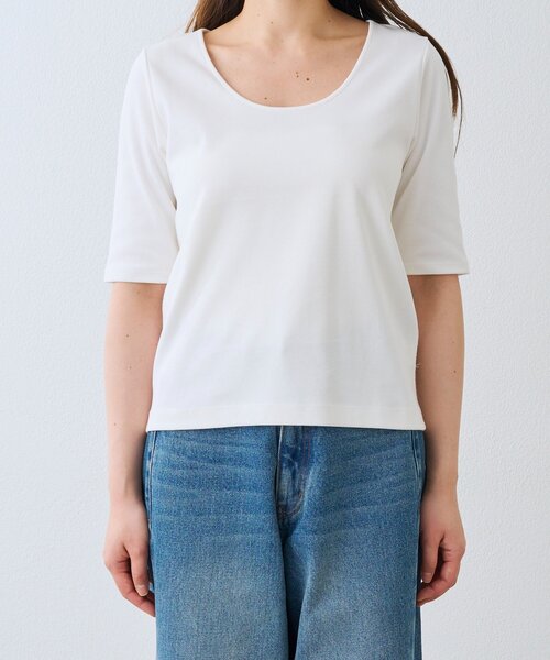 RIVE DROITE（リヴドロワ）の「予約【接触冷感/透湿/紫外線防止】5分袖フライスTee（Tシャツ/カットソー・レディース・オフホワイト・FREE）」の10枚目の写真