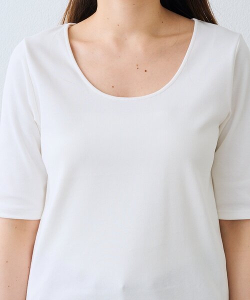 RIVE DROITE（リヴドロワ）の「予約【接触冷感/透湿/紫外線防止】5分袖フライスTee（Tシャツ/カットソー・レディース・オフホワイト・FREE）」の13枚目の写真