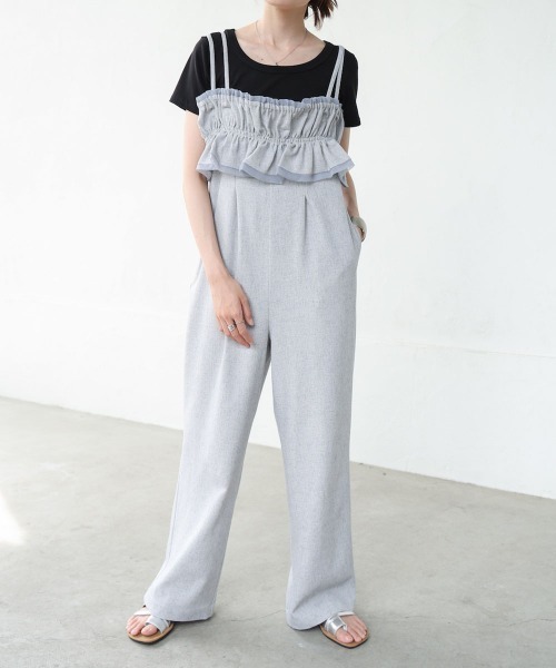 Bab(バブ)の「【S・Mサイズ展開】ギャザーオールインワン(つなぎ/オールインワン・レディース・ブルー/ベージュ/ブラック・MEDIUM/SMALL)」の1枚目の写真