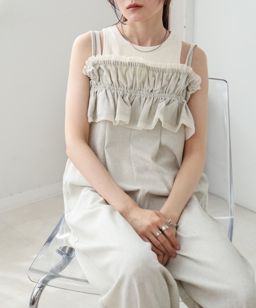 Bab(バブ)の「【S・Mサイズ展開】ギャザーオールインワン(つなぎ/オールインワン・レディース・ブルー/ベージュ/ブラック・MEDIUM/SMALL)」の7枚目の写真