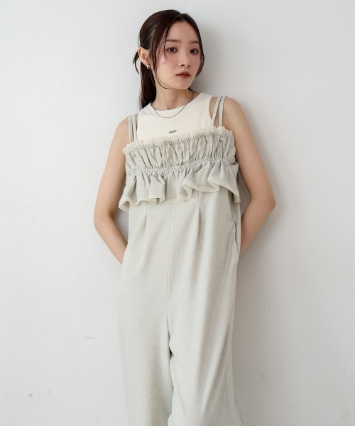 Bab(バブ)の「【S・Mサイズ展開】ギャザーオールインワン(つなぎ/オールインワン・レディース・ブルー/ベージュ/ブラック・MEDIUM/SMALL)」の4枚目の写真
