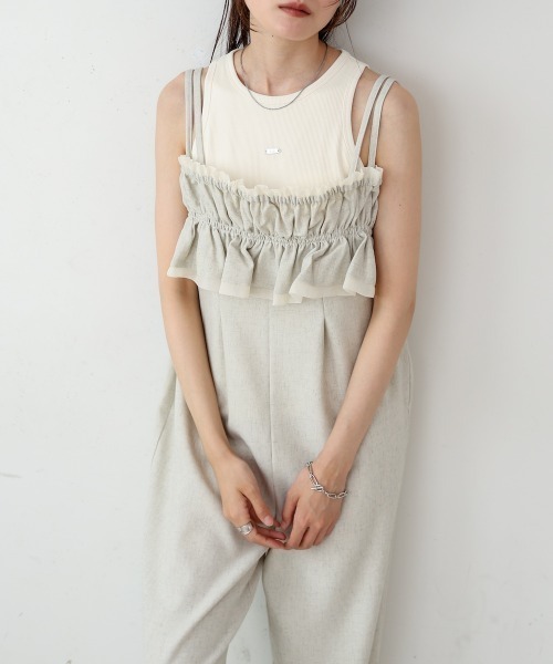 Bab(バブ)の「【S・Mサイズ展開】ギャザーオールインワン(つなぎ/オールインワン・レディース・ブルー/ベージュ/ブラック・MEDIUM/SMALL)」の10枚目の写真
