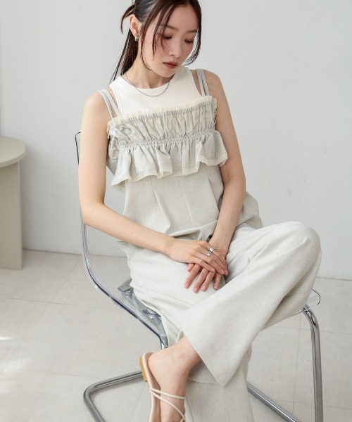 Bab(バブ)の「【S・Mサイズ展開】ギャザーオールインワン(つなぎ/オールインワン・レディース・ブルー/ベージュ/ブラック・MEDIUM/SMALL)」の12枚目の写真