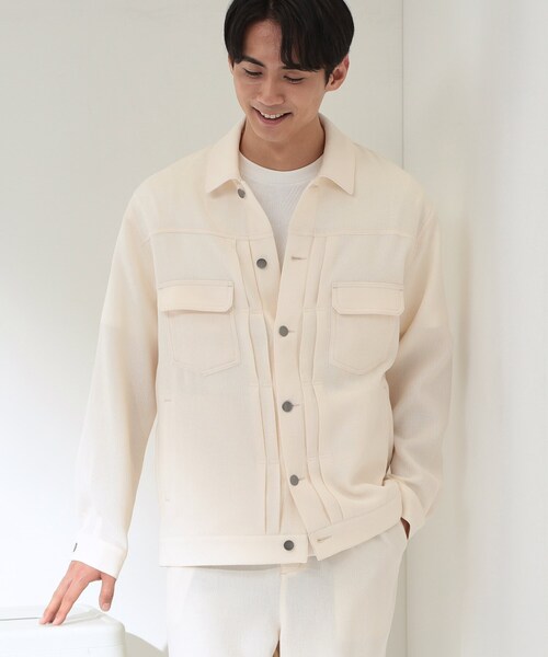 THE SHOP TK （ザ ショップ ティーケー ）の「パナマメッシュ シャツブルゾン 洗濯機OK／セットアップ可（ブルゾン・メンズ・アイボリー・02/03）」の9枚目の写真