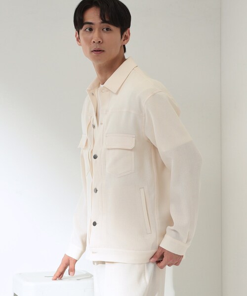 THE SHOP TK （ザ ショップ ティーケー ）の「パナマメッシュ シャツブルゾン 洗濯機OK／セットアップ可（ブルゾン・メンズ・アイボリー・02/03）」の8枚目の写真