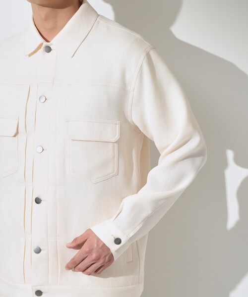 THE SHOP TK （ザ ショップ ティーケー ）の「パナマメッシュ シャツブルゾン 洗濯機OK／セットアップ可（ブルゾン・メンズ・アイボリー・02/03）」の15枚目の写真