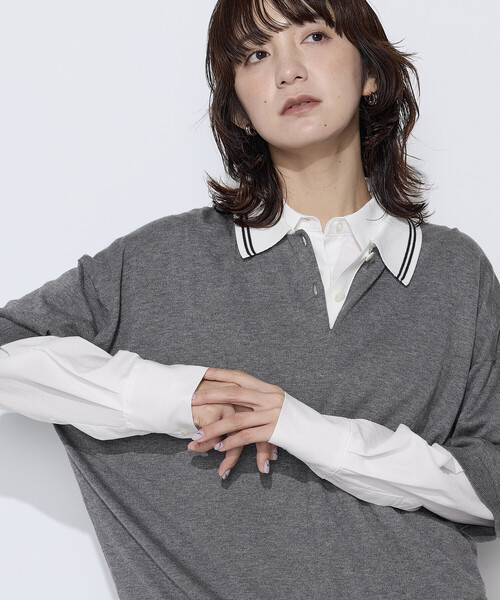 COMME CA Wardrobe(コムサワードローブ)の「14G天竺編 ポロ襟ニット(ポロシャツ・レディース・ネイビー/トップグレー/ホワイト・FREE)」の4枚目の写真