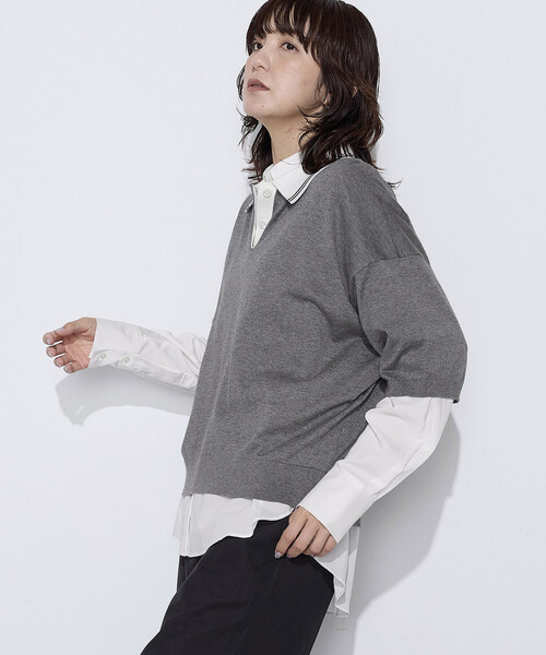 COMME CA Wardrobe(コムサワードローブ)の「14G天竺編 ポロ襟ニット(ポロシャツ・レディース・ネイビー/トップグレー/ホワイト・FREE)」の6枚目の写真
